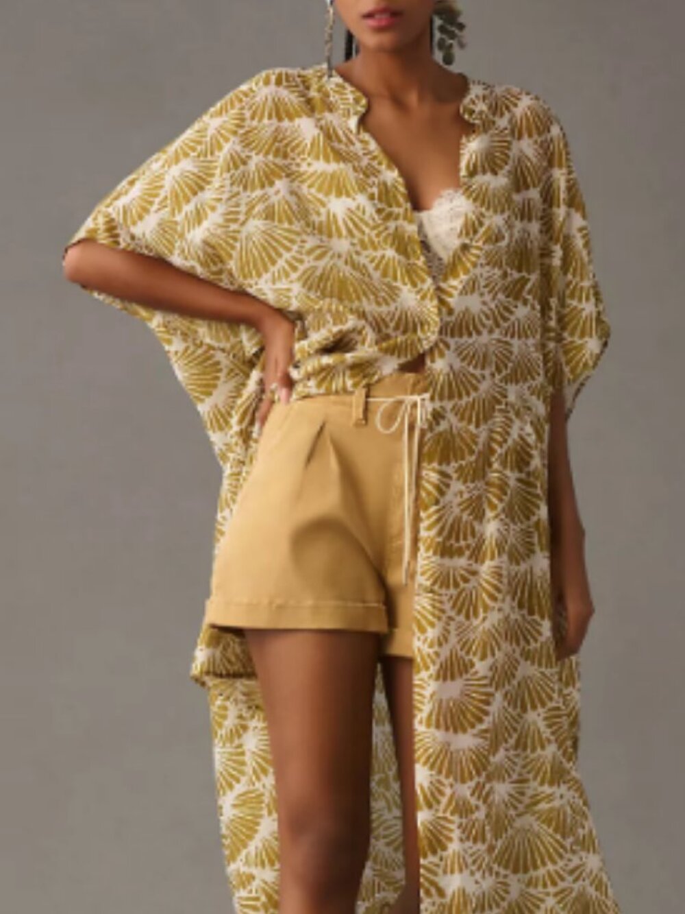 By Anthropologie Printed Sheer Kaftan O/S